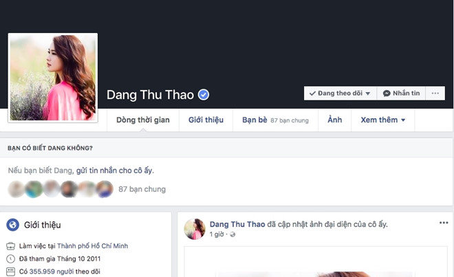 hoa hậu Đặng Thu Thảo,tài khoản Facebook